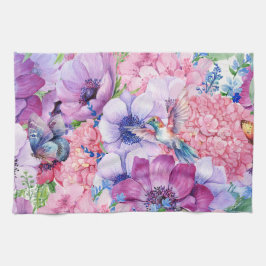 Lila och rosa av blommor kökshandduk