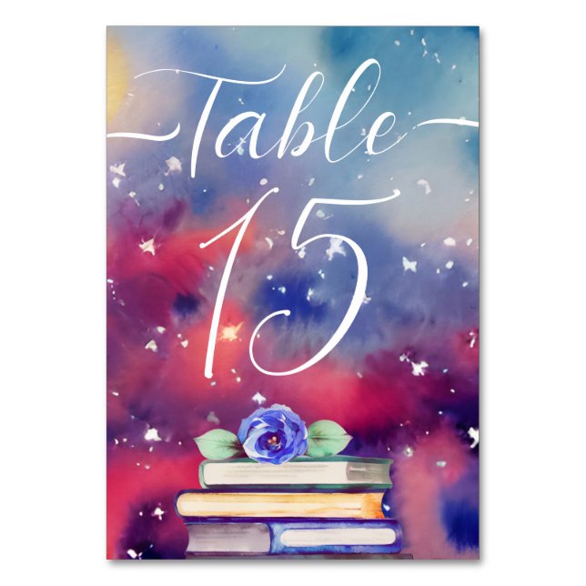 Lila och Rosa av vattenfärgen Bokar Whimsical Bröl Bordsnummer (Framsidan)