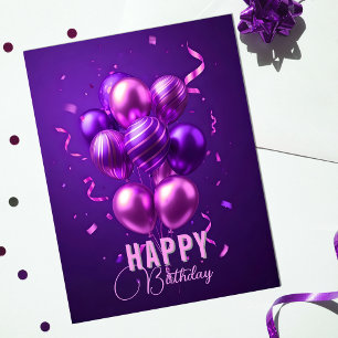 Lila och Rosa Ballong Födelsedagsfirande Vykort