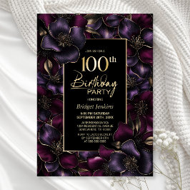 Lila och Rosa Blommigt 100:e Födelsedagsfesten Inbjudningar