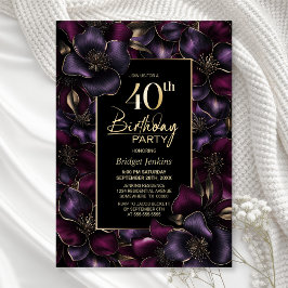 Lila och Rosa Blommigt 40:e födelsedag Party Inbjudningar