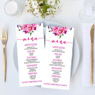Lila och Rosa Blommigt Blommor Födelsedagsfest Liv Meny