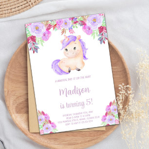 Lila och Rosa Blommigt Unicorn Birthday-inbjudan Inbjudningar