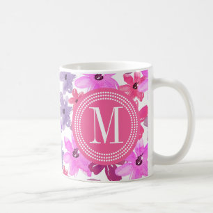 Lila och Rosa Blommigt VattenfärgPersonlig Kaffemugg