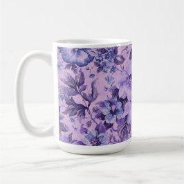 Lila och rosa blommor på lavendelbakgrund kaffemugg
