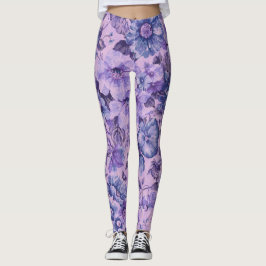 Lila och rosa blommor på lavendelbakgrund leggings