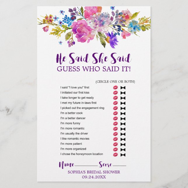 Lila och Rosa Blommor "sa att hon sa "spel" (Framsida)