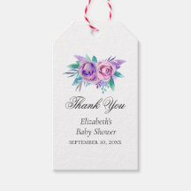 Lila och rosa blommor. Tack för babyduschen