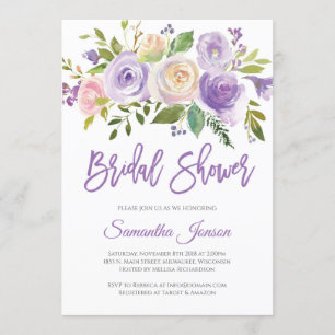Lila och rosa blomster rustic bröllopsdusch inbjudningar