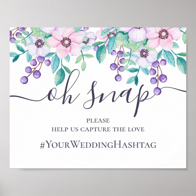Lila och rosa blomsterbröllop instagram-hashtag poster (Framsidan)