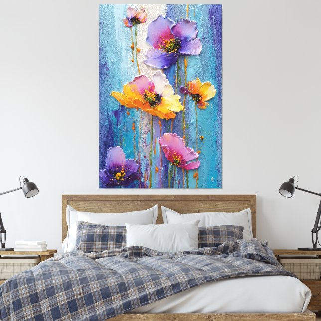 Lila och rosa blomstermönster abstrakt väggkonst canvastryck (Insitu (sovrum))