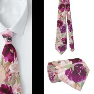 Lila och rosa blomstermönster ljusrosa halsduk slips