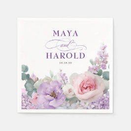 Lila och Rosa Bröllop i den botaniska Blommigten Pappersservett