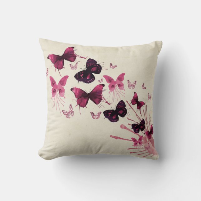 Lila och Rosa Butterfly Dekorativ kudde (Framsida)