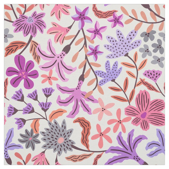 Lila och rosa, djärv maximalistisk blommigt tyg (Provkarta)