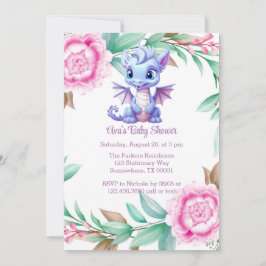 Lila och Rosa Dragon Peony Girl Shower Inbjudningar