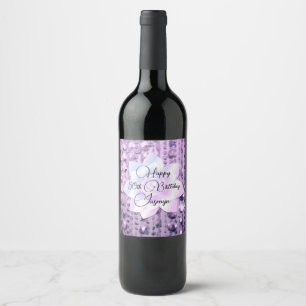 Lila och Rosa Elegant Beaded Birthday Vin Labe Vinflaska Etikett