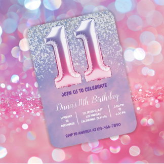 Lila och Rosa Elfte födelsedagsballongen Inbjudningar