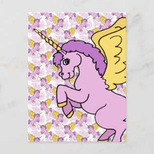 Lila och rosa enhörningsdesign vykort