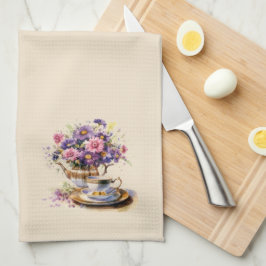 Lila och Rosa Fall Bouquet Tea Set Kökshandduk