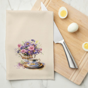 Lila och Rosa Fall Bouquet Tea Set Kökshandduk