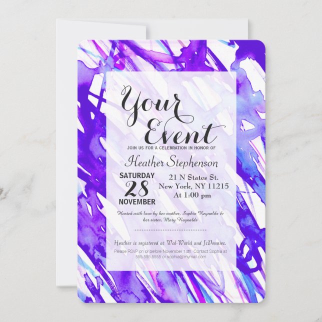 Lila och Rosa - färgfärgplatta för  Inbjudningar (Framsida)