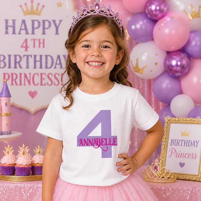 Lila och Rosa Fjärde Födelsedagen Flickor T Shirt (Purple and Pink Girls Fourth Birthday Baby T-Shirt)