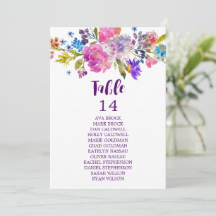 Lila och Rosa Flowers Bordsnummer Sittdiagram