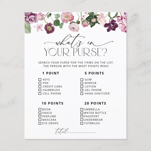 Lila och Rosa Flowers What's in your Purse Game (Framsida)