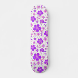 Lila och Rosa för enkel Blommigt - vattenfärg Mini Skateboard Bräda 18,5 Cm