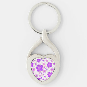 Lila och Rosa för enkel Blommigt - vattenfärg Twisted Heart Silverfärgad Nyckelring