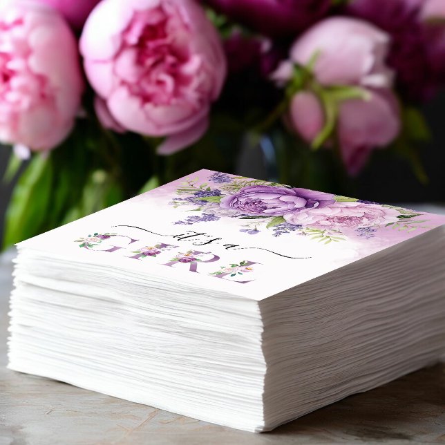 Lila och Rosa Garden Flowers Girl Baby Shower Pappersservett (Purple And Pink Garden Flowers Girl Baby Shower Napkins)