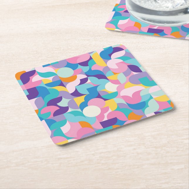 Lila och Rosa Geometric Mönster Underlägg Papper Kvadrat (Vinklad)
