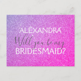 Lila och Rosa Glitter och Gnistra Bridesmaid Inbjudan Vykort