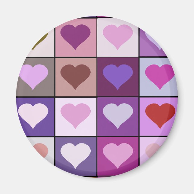Lila och Rosa Heart-kvadrater Magnet (Framsidan)