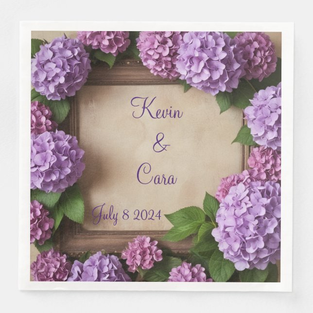 Lila och Rosa Hydrangeas Pappersservett (Framsida)