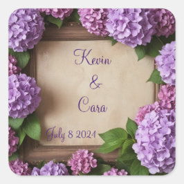 Lila och Rosa Hydrangeor Fyrkantigt Klistermärke