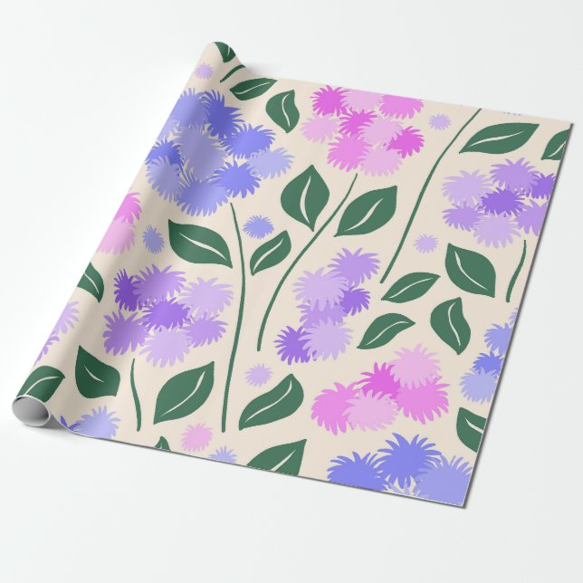 Lila och rosa kornblomma botanisk presentpapper (Utrullad)