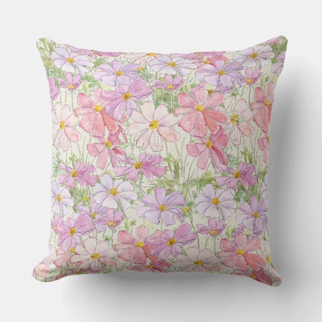 lila och rosa kosmosblomma mammadags kudd kudde (Framsida)