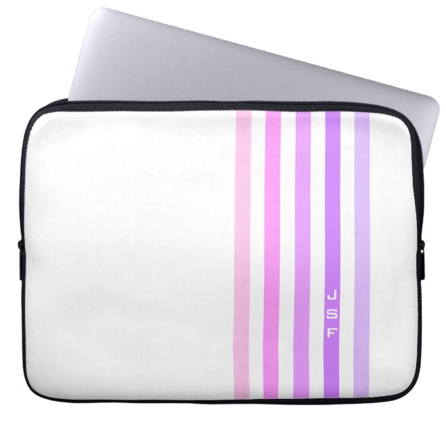 Lila och Rosa Lodrät Rand Monogram Laptop Fodral (Framsidan)