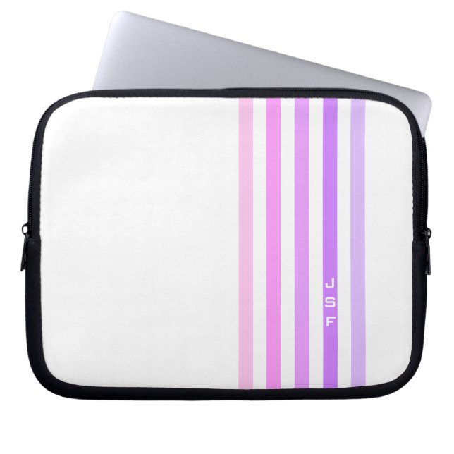 Lila och Rosa Lodrät Rand Monogram Laptop Fodral (Framsidan)