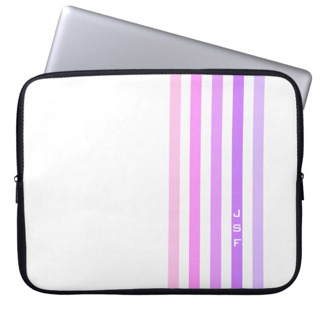 Lila och Rosa Lodrät Rand Monogram Laptop Sleeve (Framsidan)