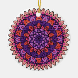 Lila och rosa mandala julgransprydnad keramik