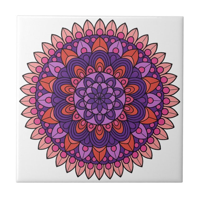 Lila och rosa mandala kakelplatta (Framsidan)