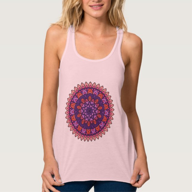 Lila och rosa mandala linne med racerback  (Framsida)