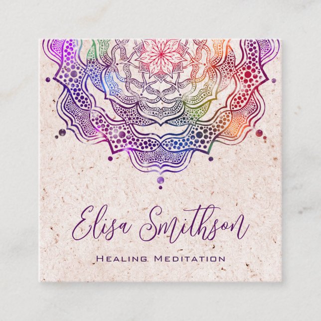Lila och Rosa Mandala Reiki Healing Meditation Fyrkantigt Visitkort (Framsida)