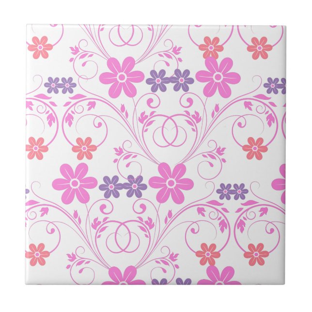 Lila och Rosa Modern Blommigt Kakelplatta (Framsidan)
