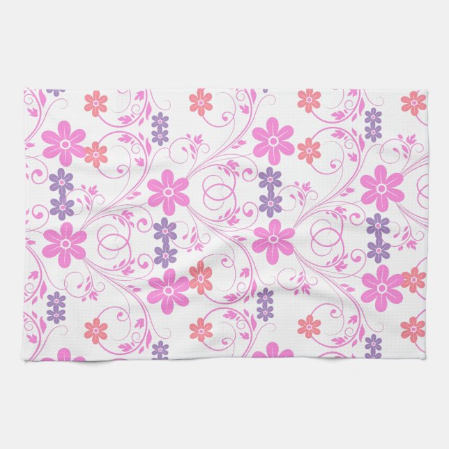 Lila och Rosa Modern Blommigt Kökshandduk (Horisontell)