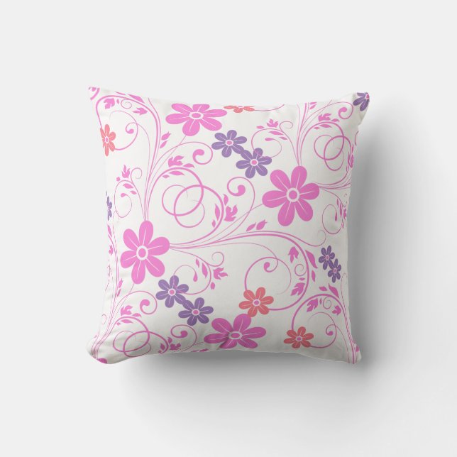 Lila och Rosa Modern Blommigt Kudde (Framsida)