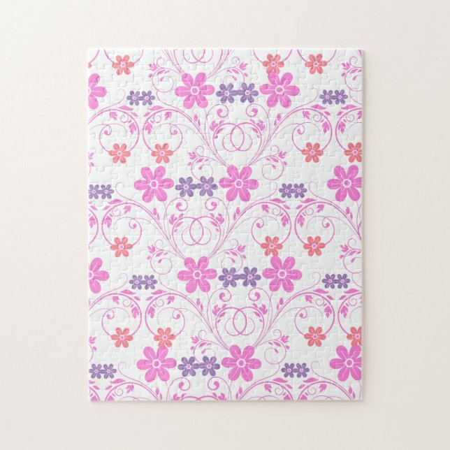 Lila och Rosa Modern Blommigt Pussel (Vertikal)